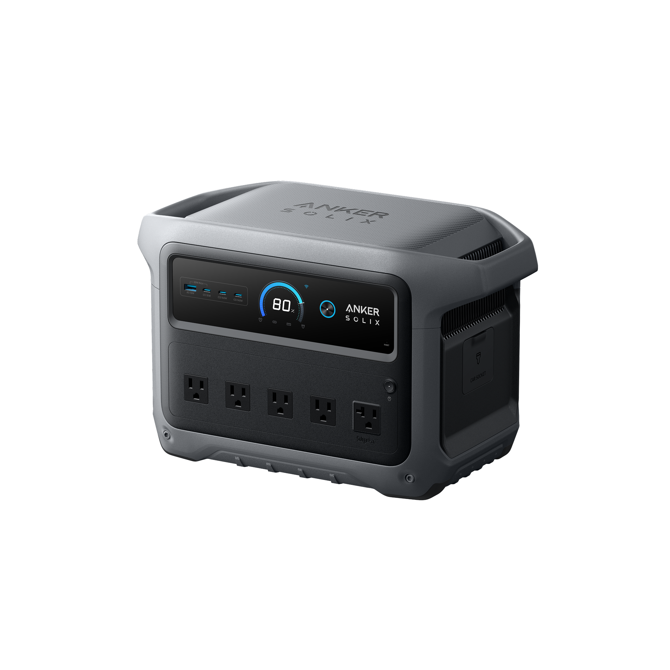 Anker SOLIX C1000 Gen 2 A1763, five AC outlets, front display and USB outputs, manufacturer rendering