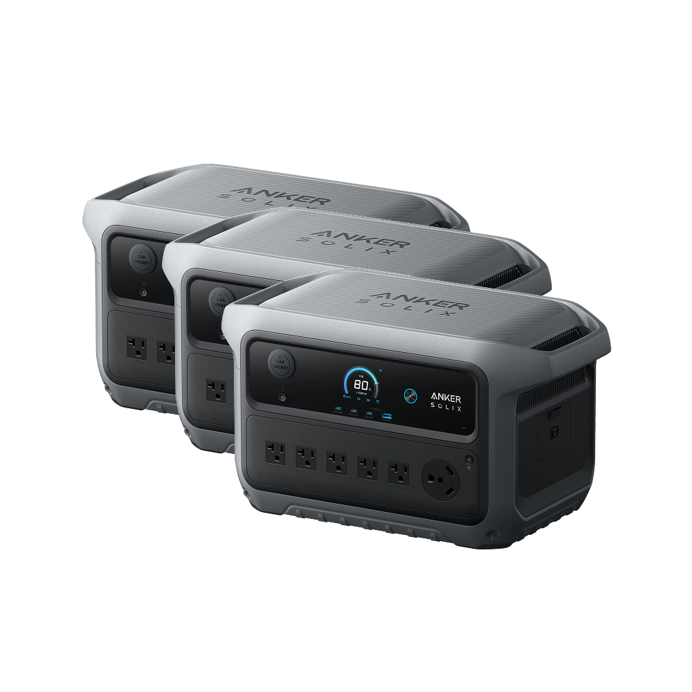Three separate Anker SOLIX C2000 Gen 2 A1783 stations in the exact U.S. three-unit product rendering