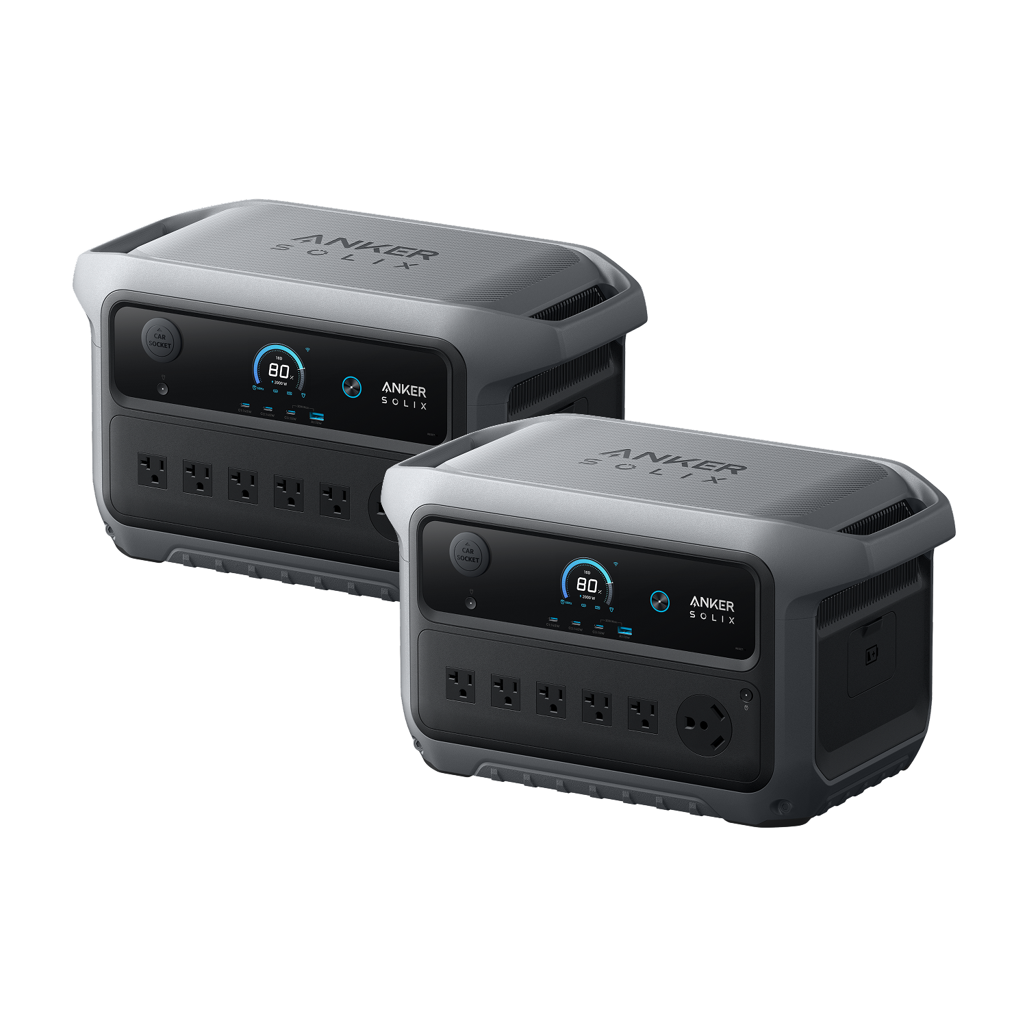 Two separate Anker SOLIX C2000 Gen 2 A1783 power stations in an official product rendering