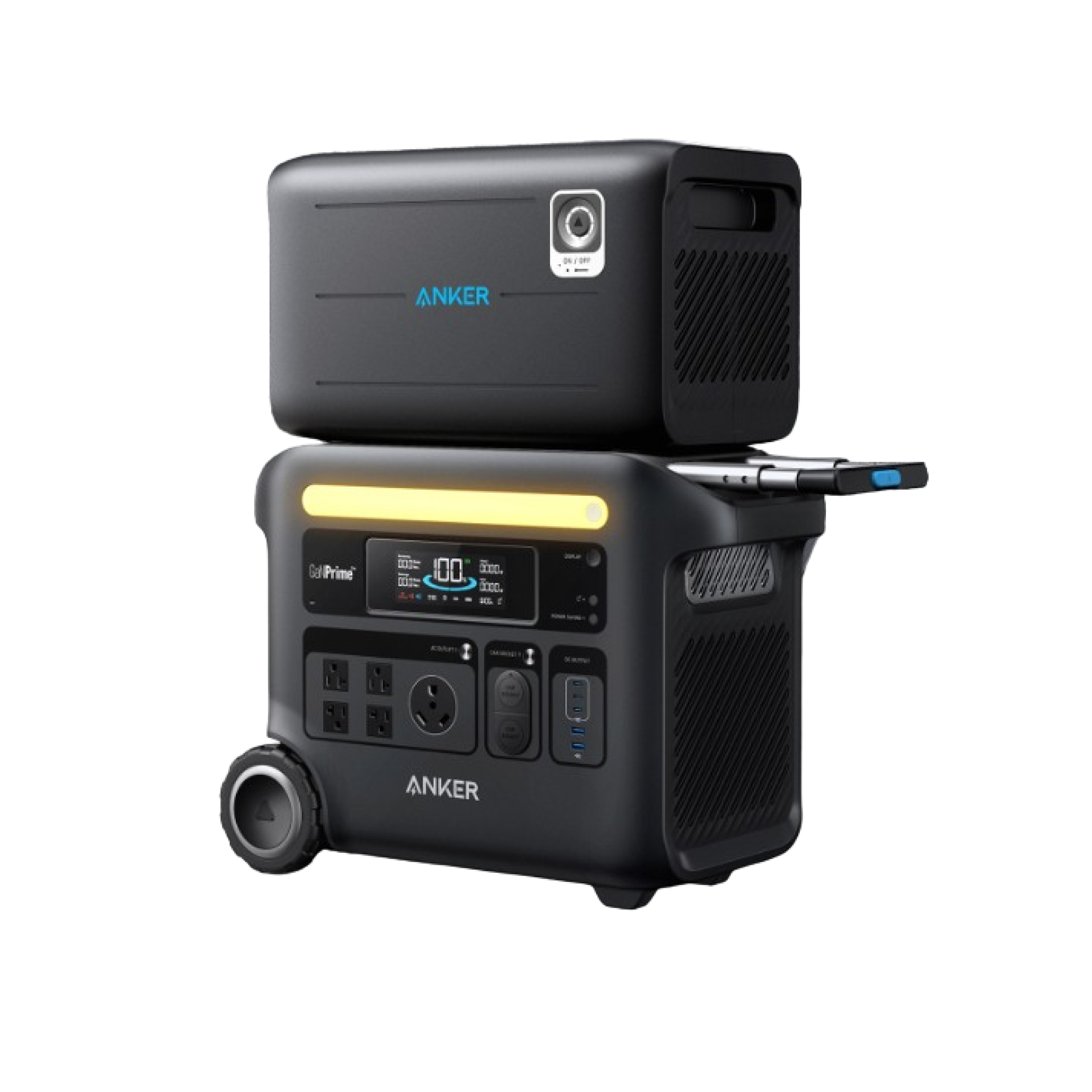Anker SOLIX F2600 power station shown with a separate expansion battery in manufacturer product-page rendering
