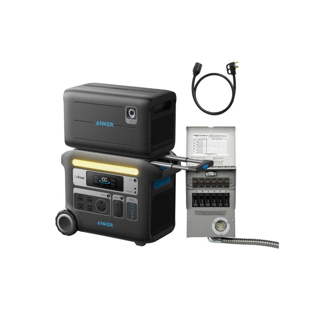 Anker SOLIX F2600, an expansion battery, and a six-circuit manual transfer-switch kit with cable in the exact G178111K product-page rendering