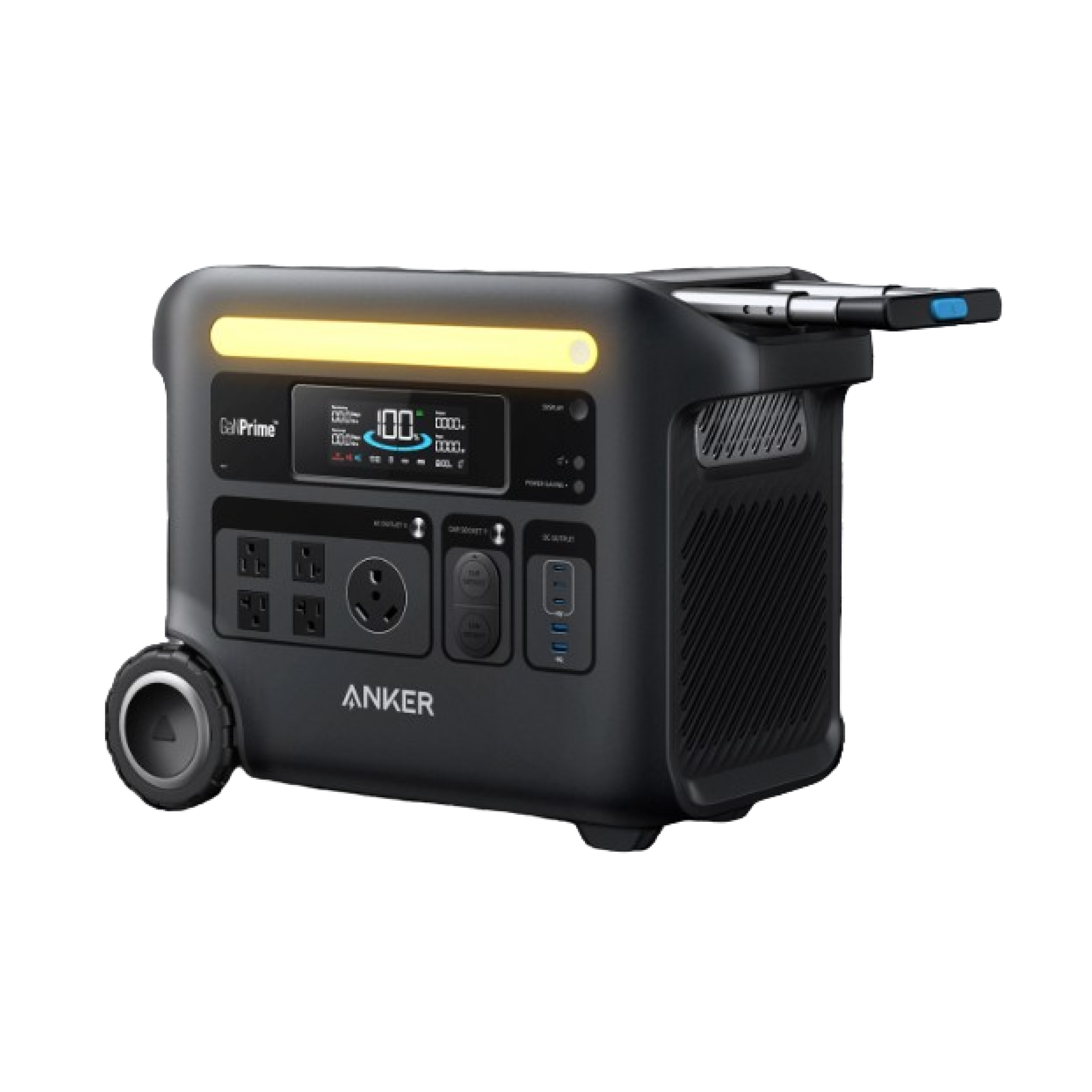 Anker SOLIX F2600 A1781 standalone station with pull handle, display, outlet face and wheels in manufacturer rendering