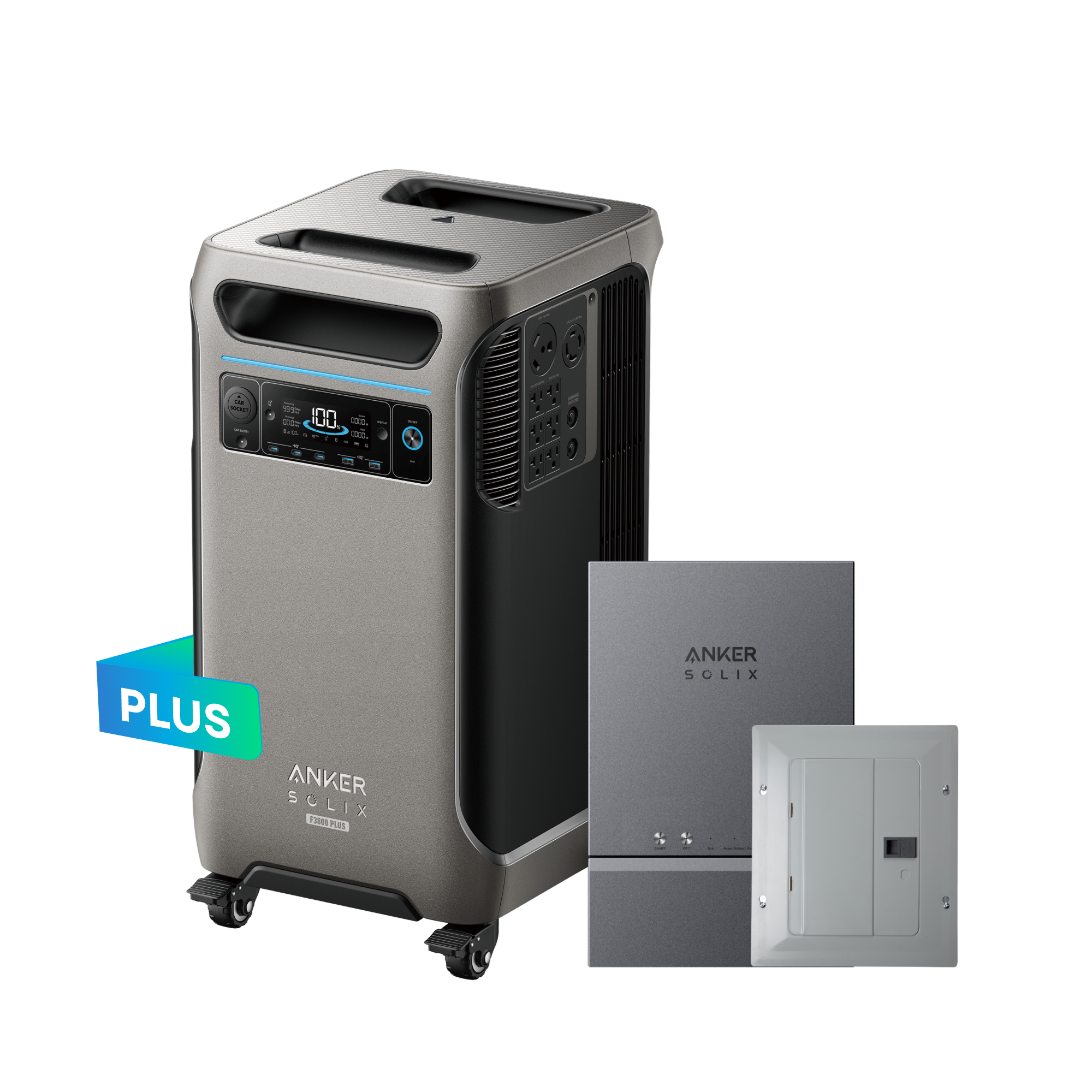 F3800 Plus beside the Anker SOLIX Home Power Panel and associated home panel hardware