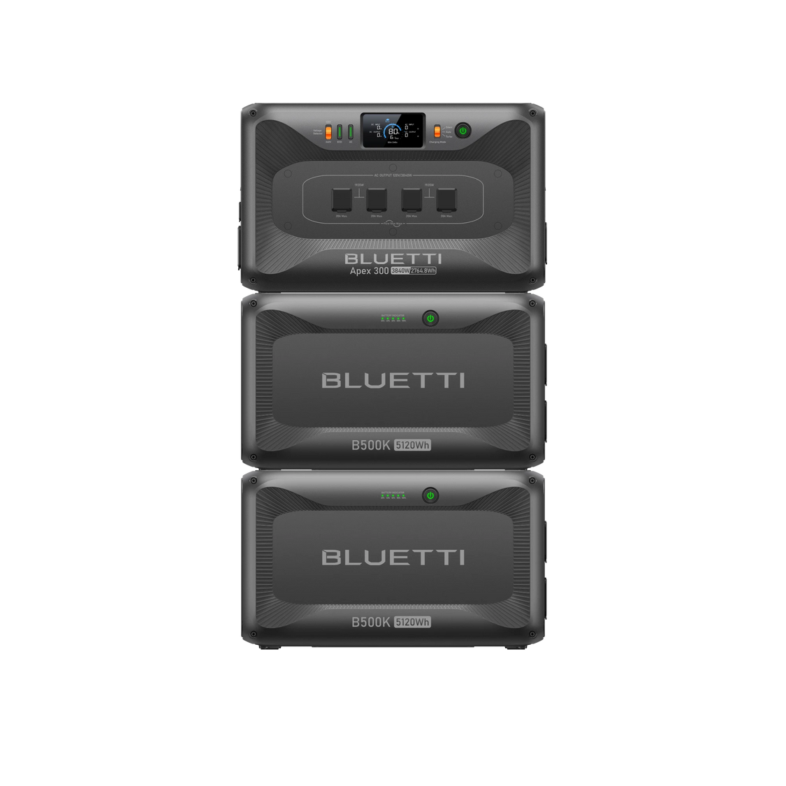 BLUETTI Apex 300 + 2×B500K exact configuration, manufacturer transparent promotional rendering