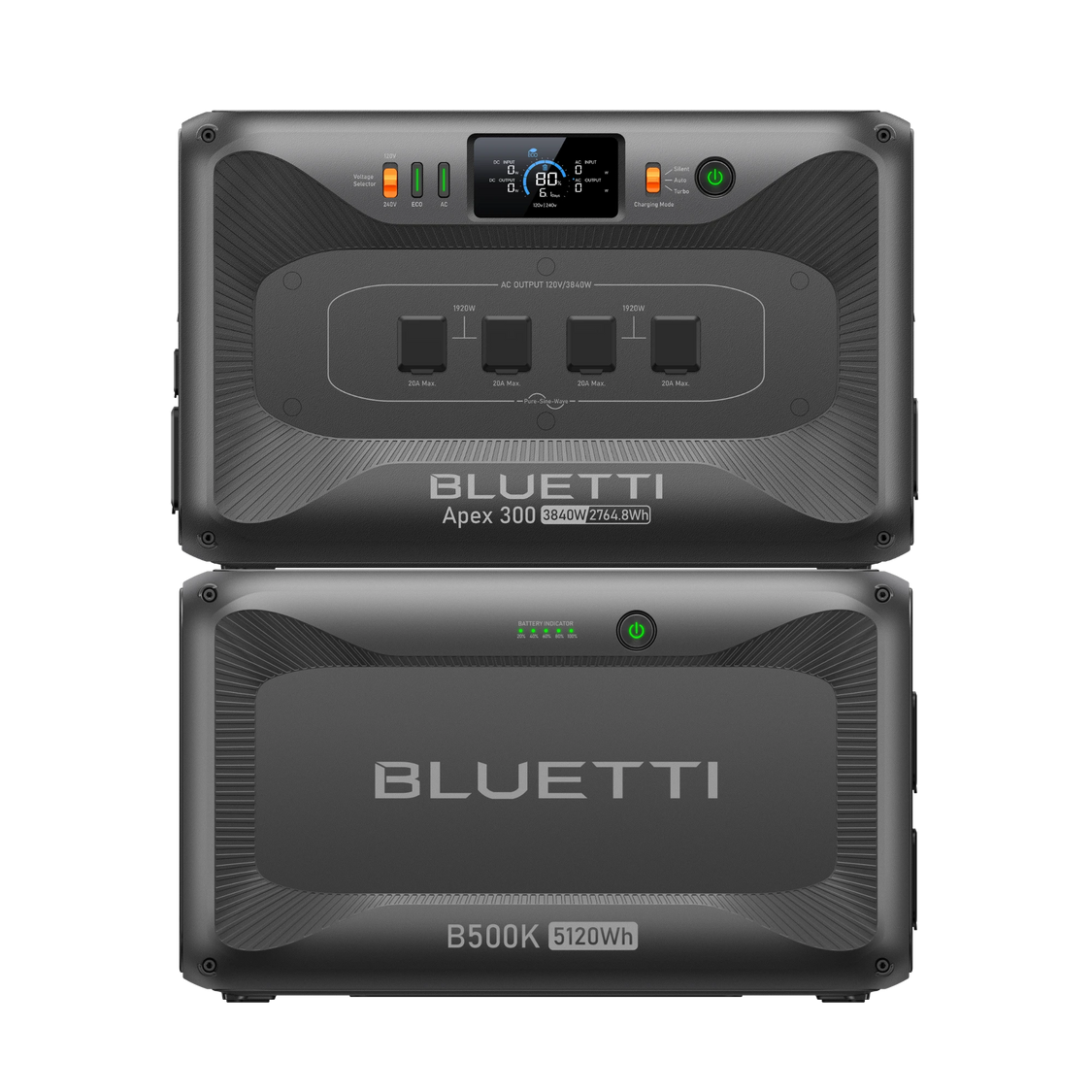 BLUETTI Apex 300 + B500K exact configuration, manufacturer transparent promotional rendering
