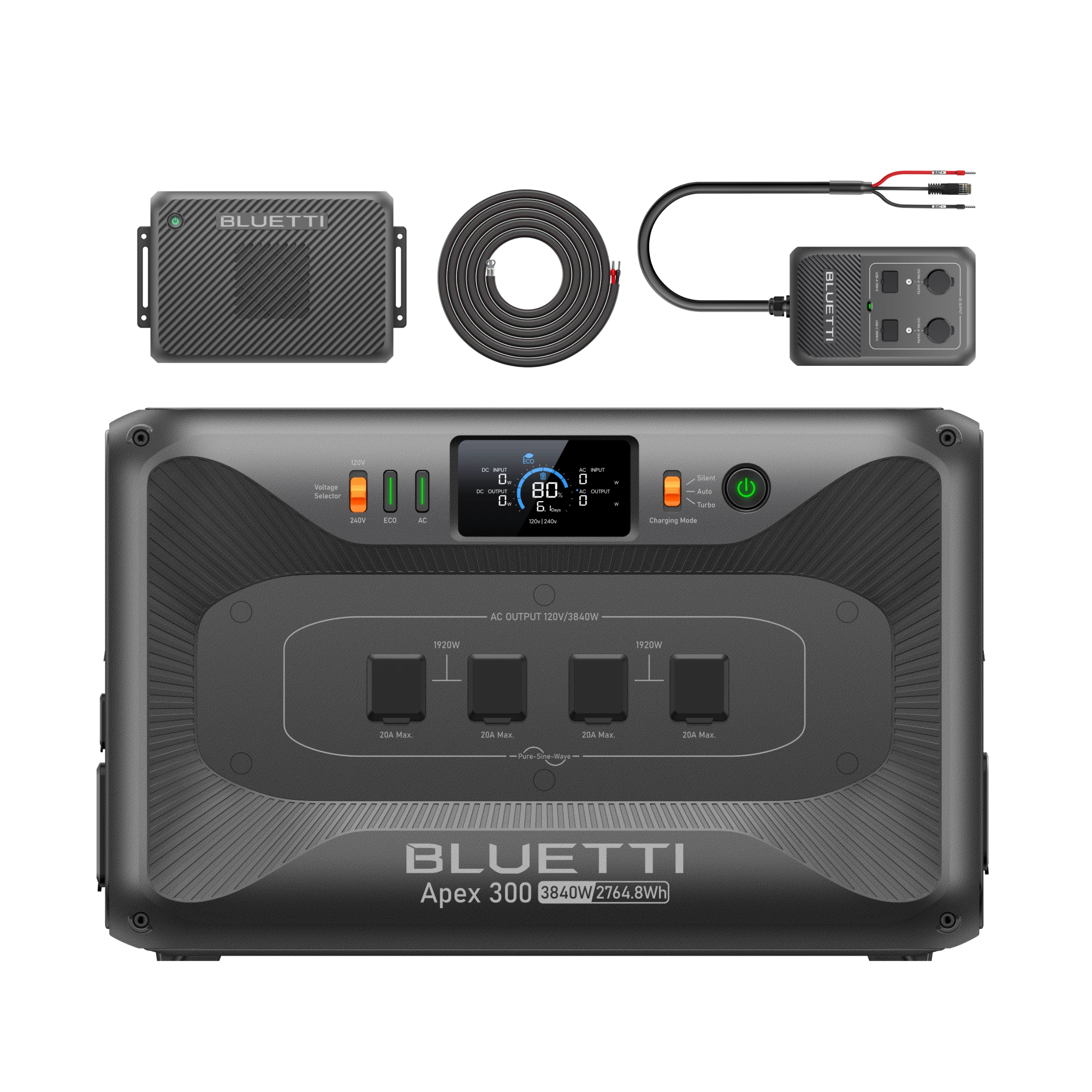 BLUETTI Apex 300, Charger 2 and DC Hub components shown in the selected bundle manufacturer rendering