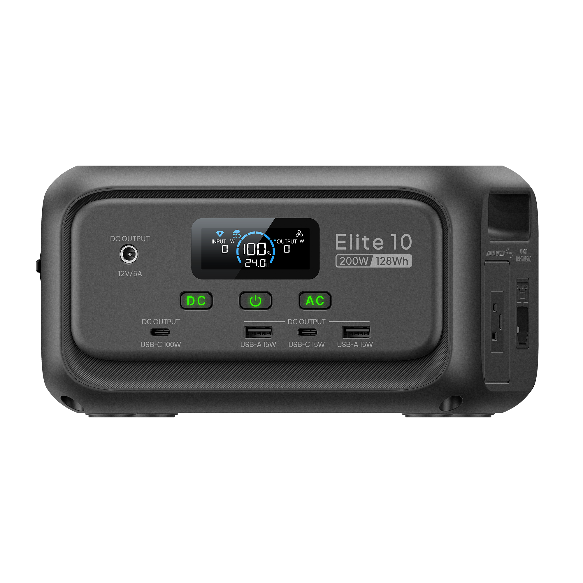 BLUETTI Elite 10 EL10 mini portable power station, gray manufacturer render with one AC outlet, USB-A, USB-C and DC5521 ports