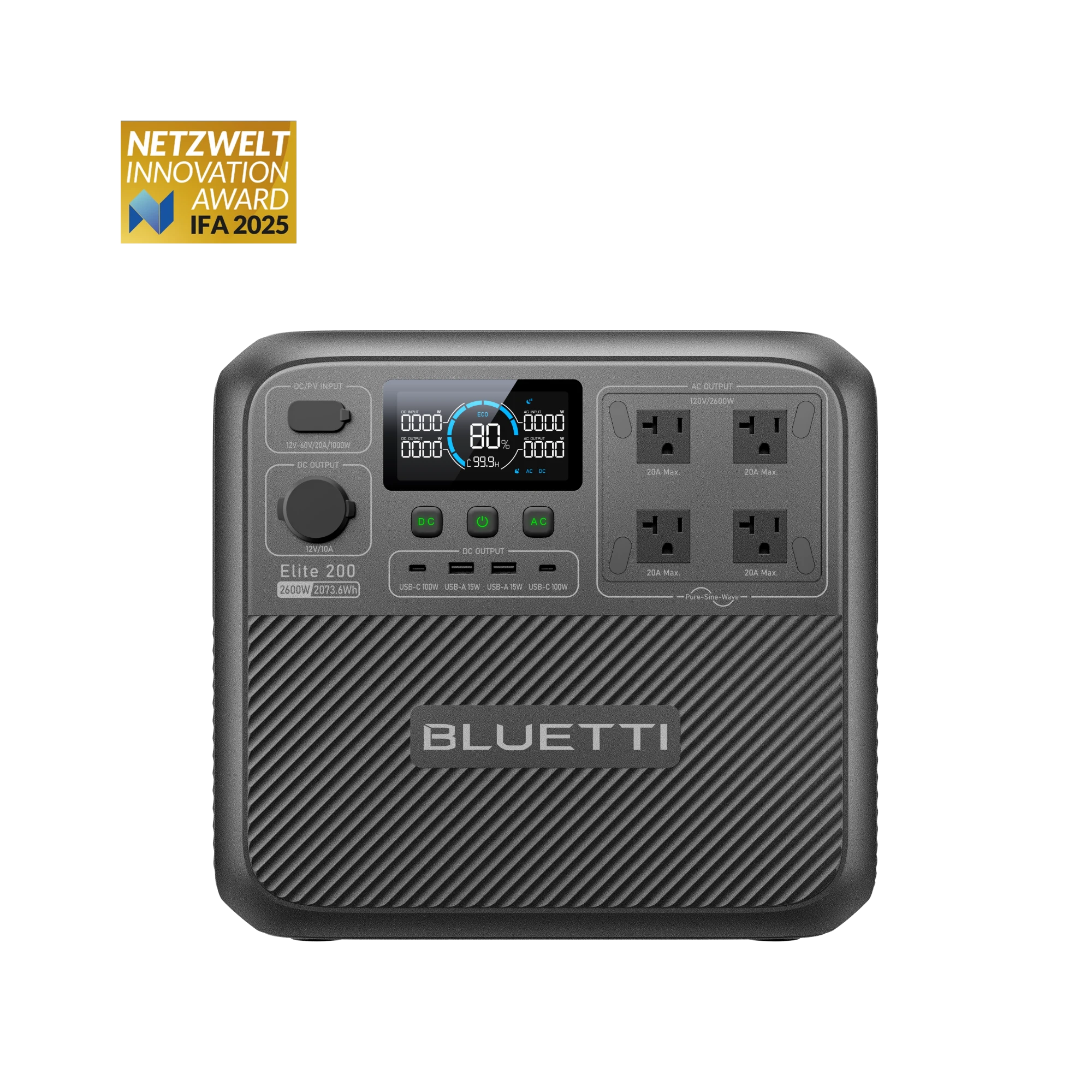 BLUETTI Elite 200 V2 portable power station, front-facing manufacturer product rendering