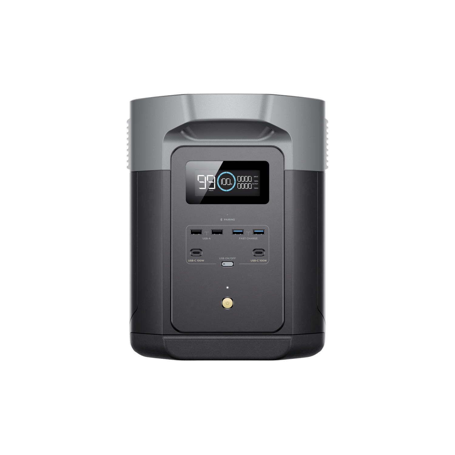 EcoFlow DELTA 2 Max portable power station, front-face manufacturer rendering with USB-C and USB-A labels