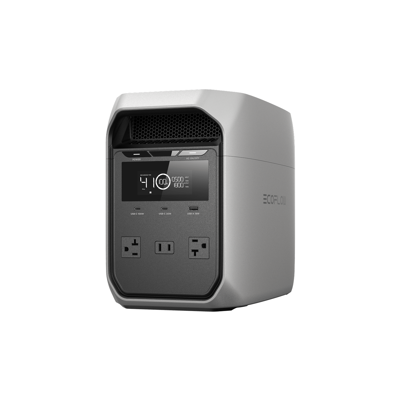 EcoFlow DELTA 3 Classic portable power station, front and side manufacturer rendering