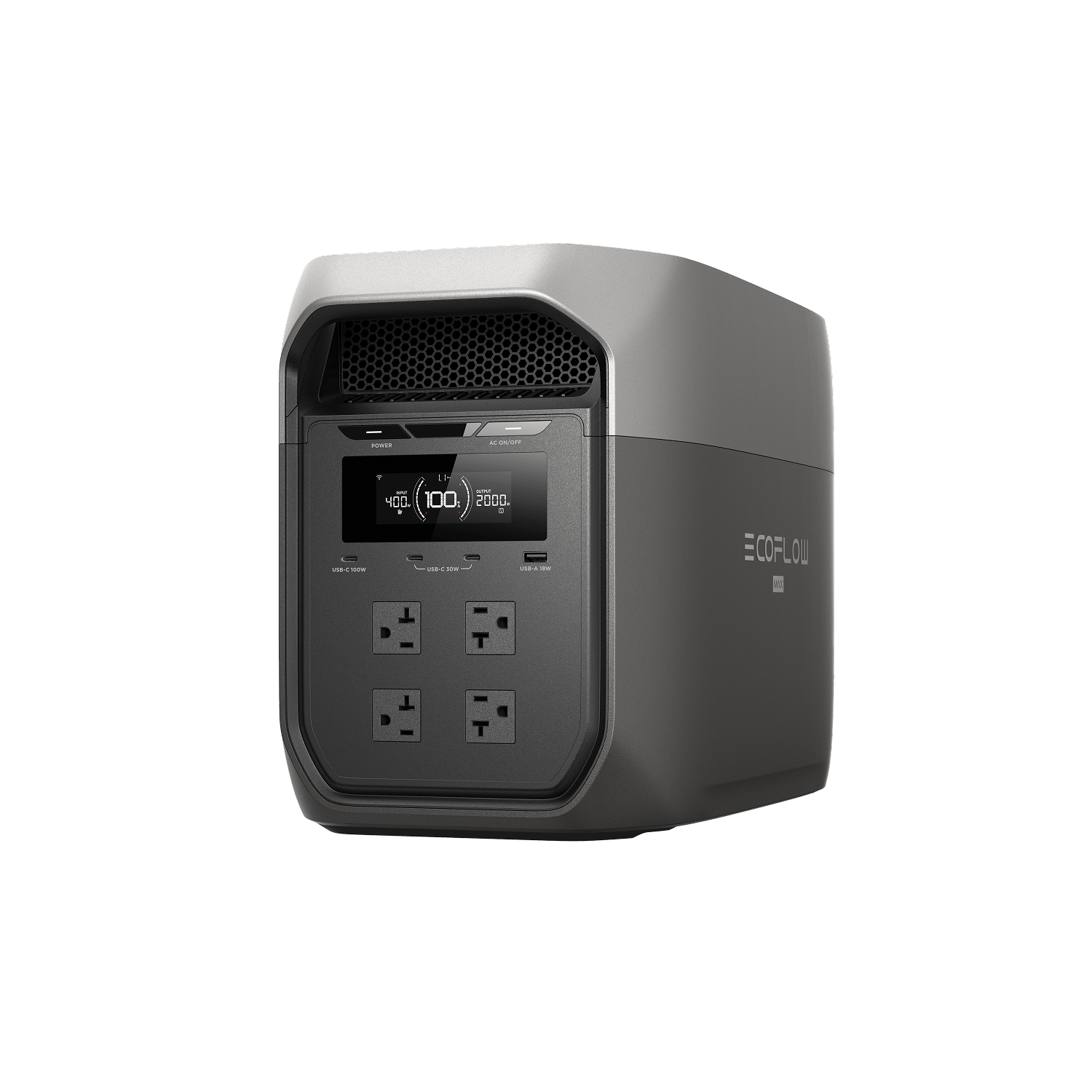 EcoFlow DELTA 3 Max portable power station, front and side manufacturer rendering