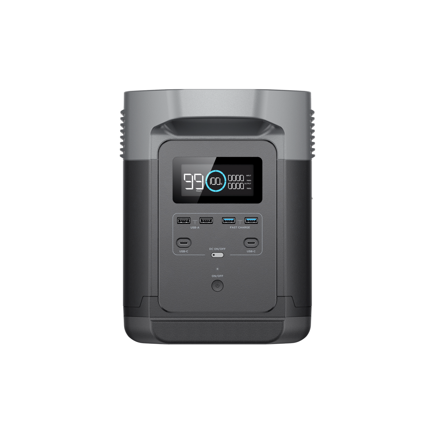 EcoFlow DELTA (1000) and DELTA (1300) shared manufacturer product illustration showing the front panel and side AC receptacles