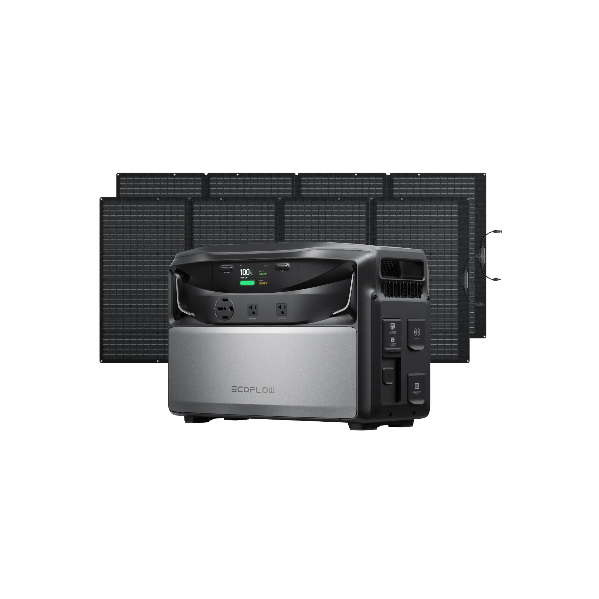 EcoFlow TITAN 5000 Plus + 2 × 400W Solar Panels selected-option promotional composite showing more solar panels than the two named for TTP-400W-2