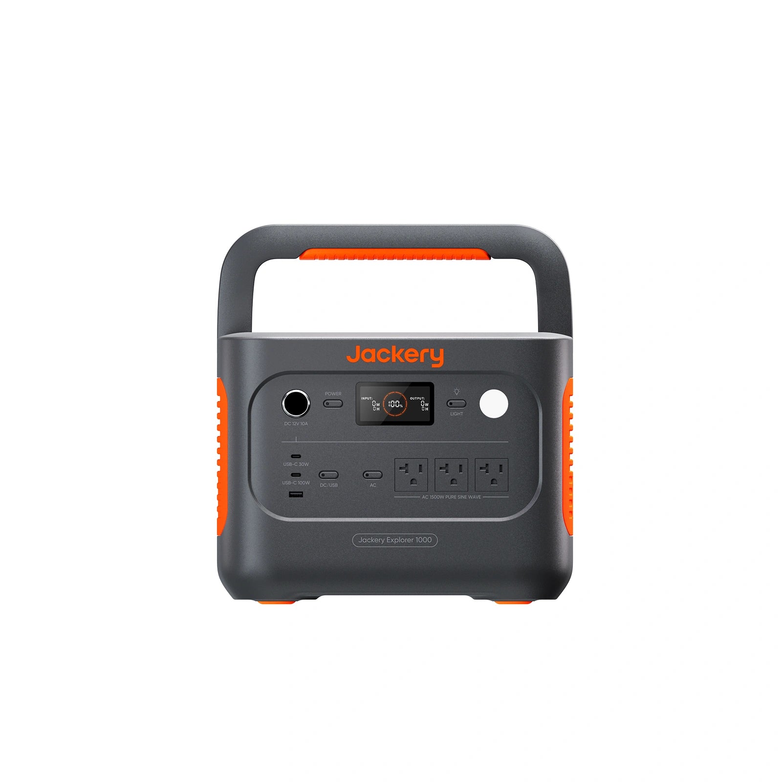 Jackery Explorer 1000 v2 JE-1000D front view showing three AC outlets and charging ports, manufacturer rendering