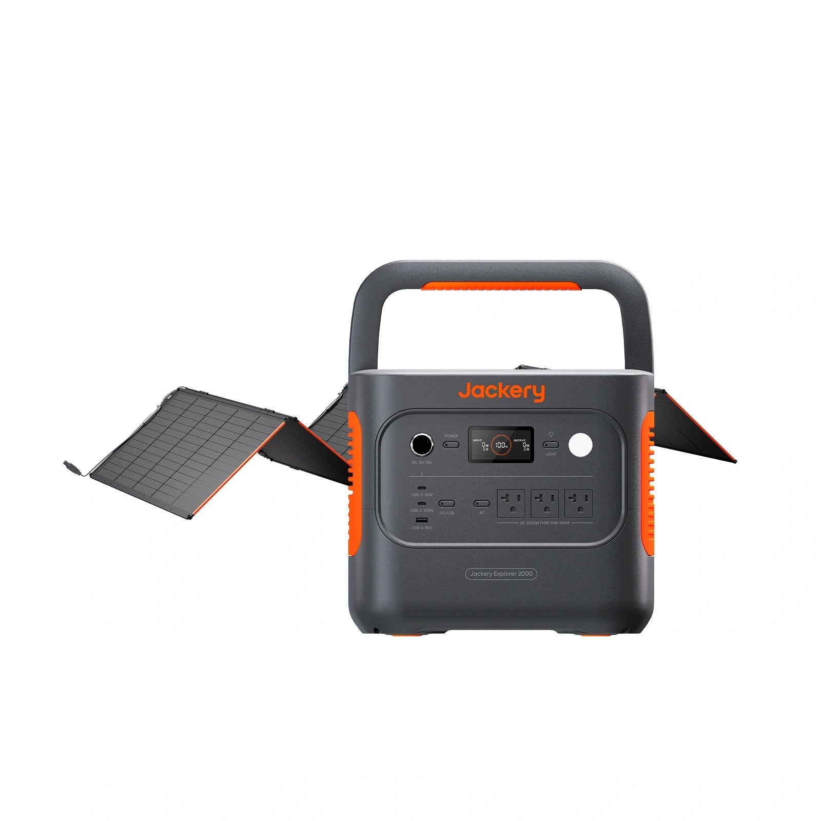 Jackery Explorer 2000 v2 JE-2000D with one SolarSaga 500 X panel, selected-option manufacturer rendering