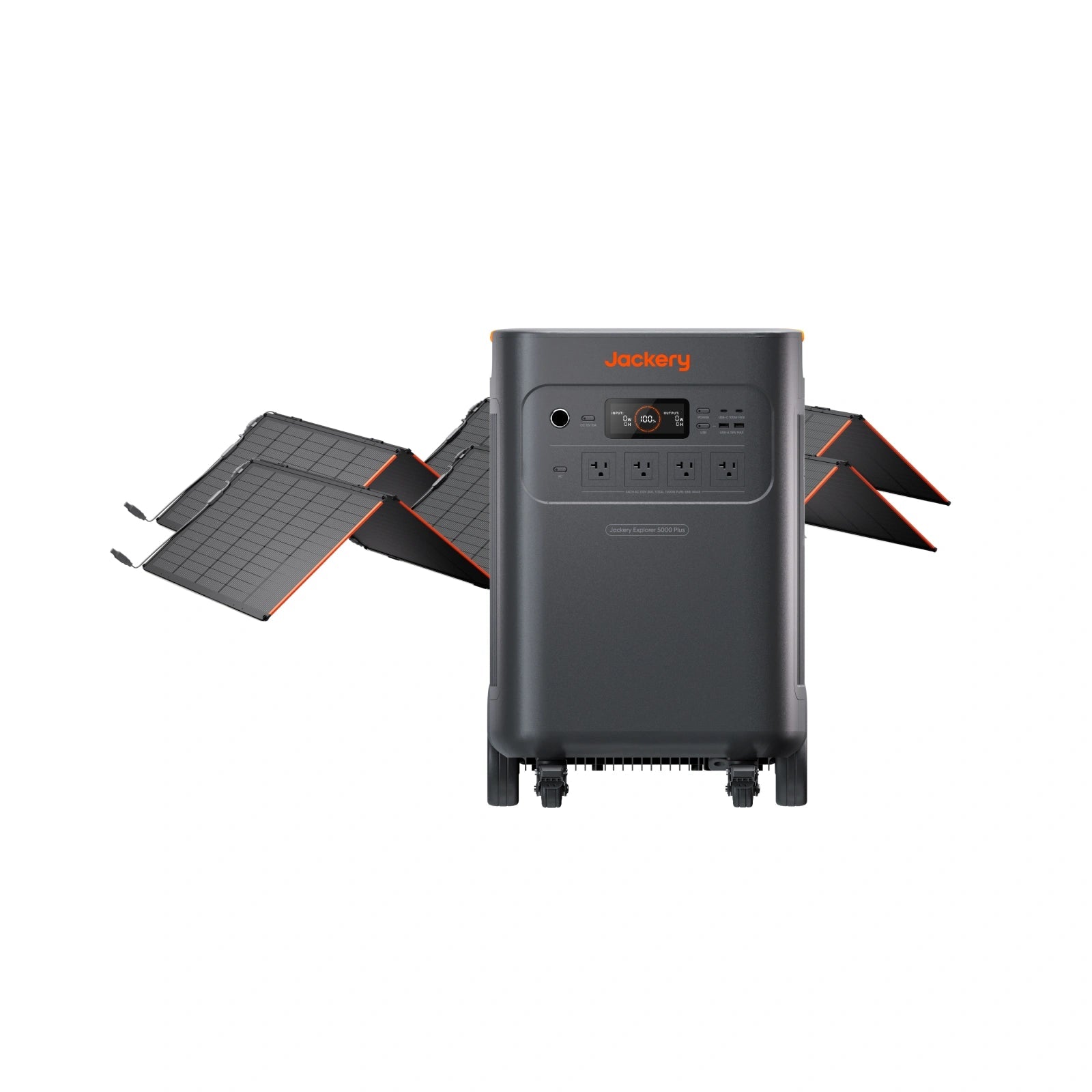 Jackery Explorer 5000 Plus with two SolarSaga 500 X panels official product rendering; exact components are specified by the selected SKU.