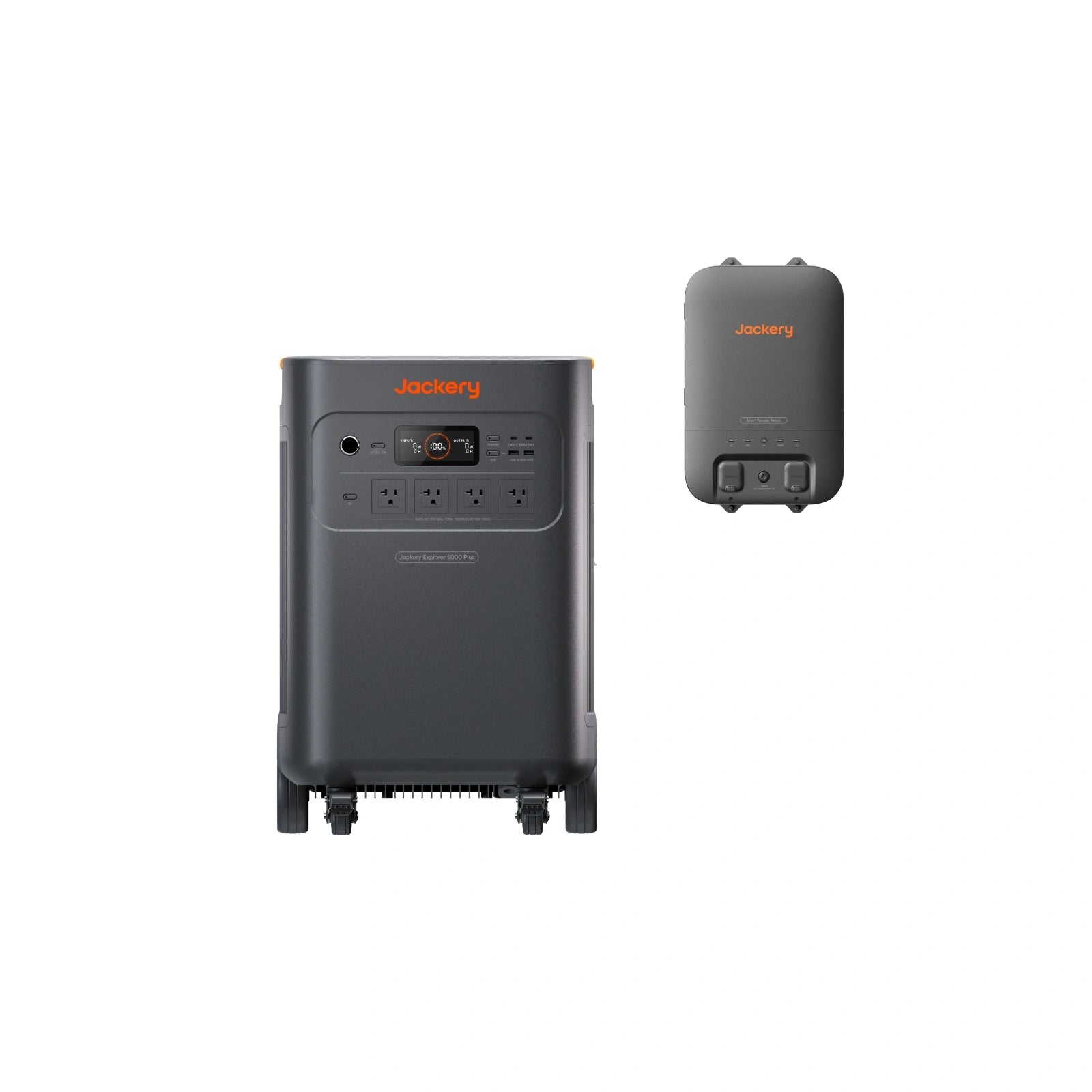 Jackery Explorer 5000 Plus with Smart Transfer Switch official product rendering; exact components are specified by the selected SKU.