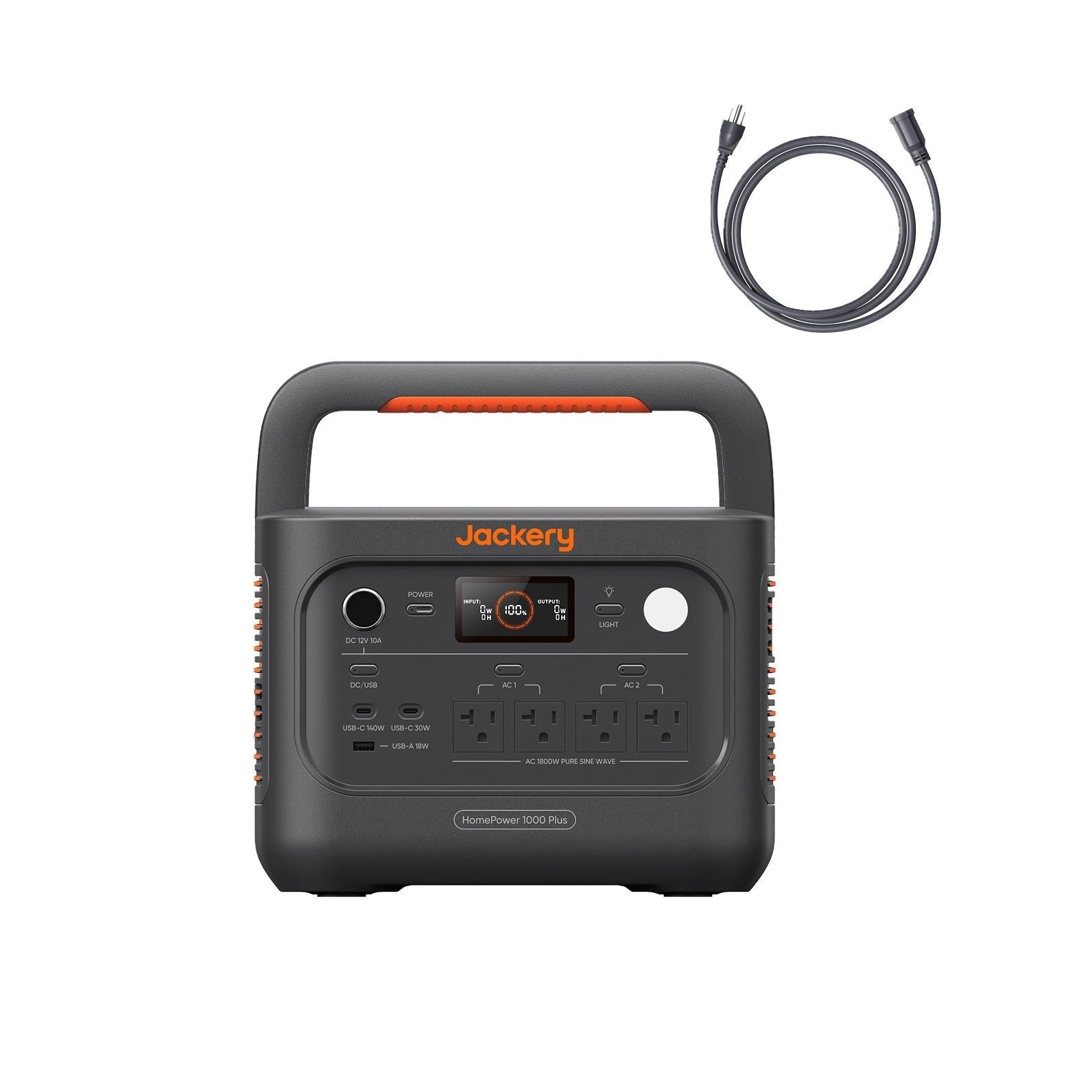 Jackery HomePower 1000 Plus v2 JHP-1000B with the AC extension cable listed in selected SKU 60-100000-US00654, exact product-page CGI.