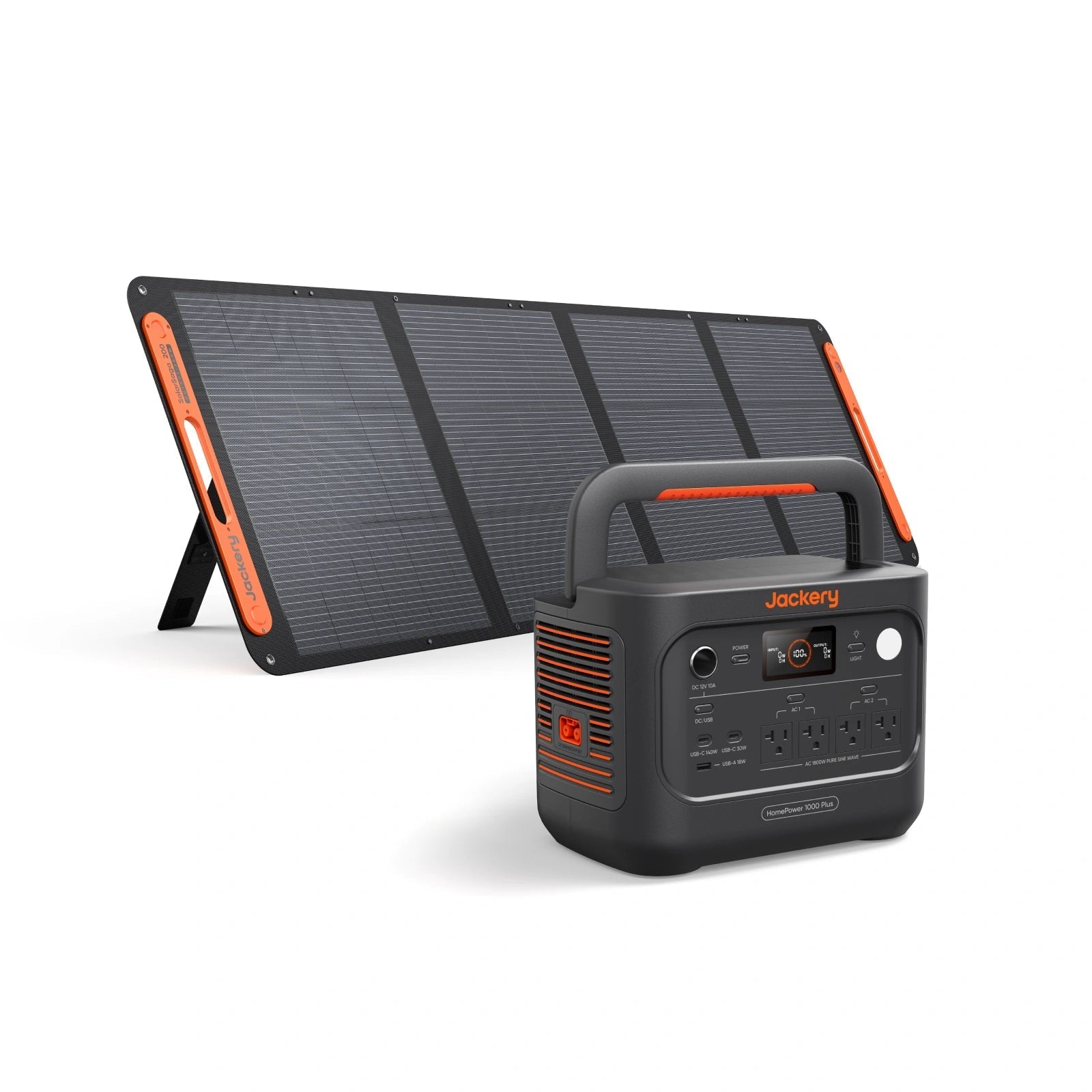 Jackery HomePower 1000 Plus v2 station with one SolarSaga 200W panel in selected SKU 60-100020-US00652, exact manufacturer CGI.