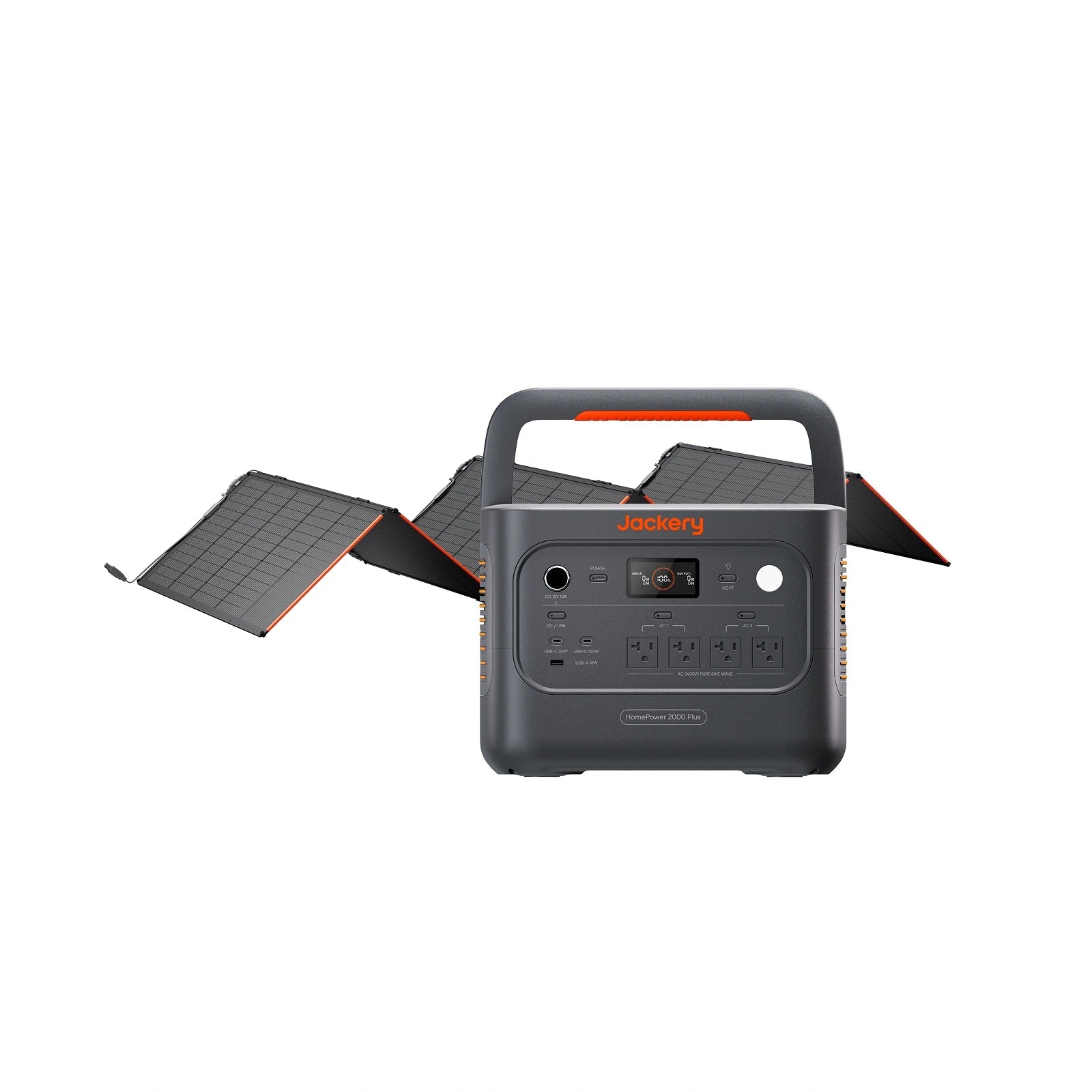Jackery HomePower 2000 Plus v2 station shown with the SolarSaga 500 X panel in a manufacturer rendering