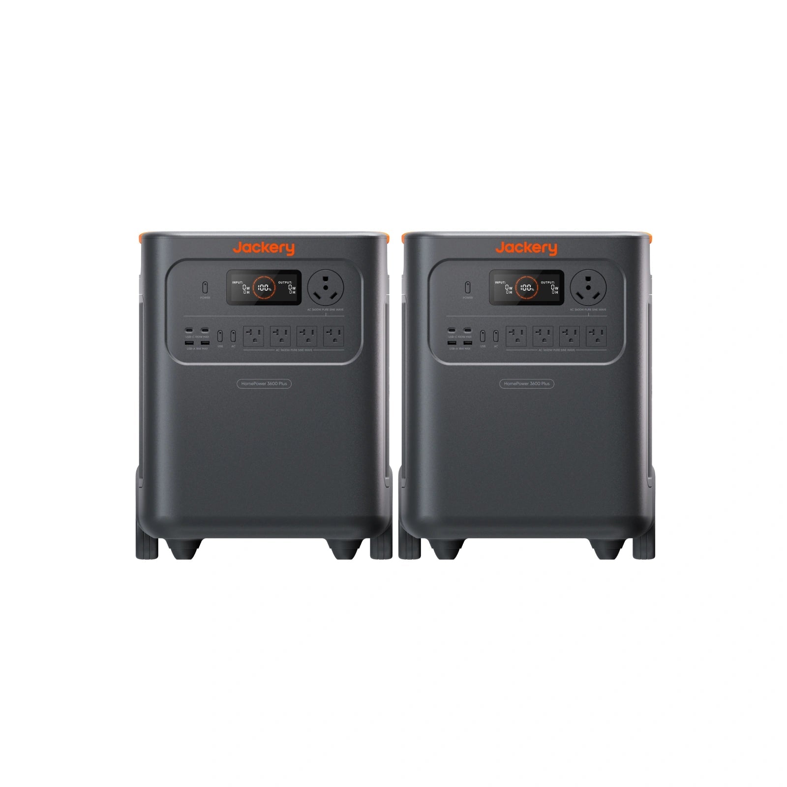 Two Jackery HomePower 3600 Plus JHP-3600A stations side by side, official Double Kit rendering