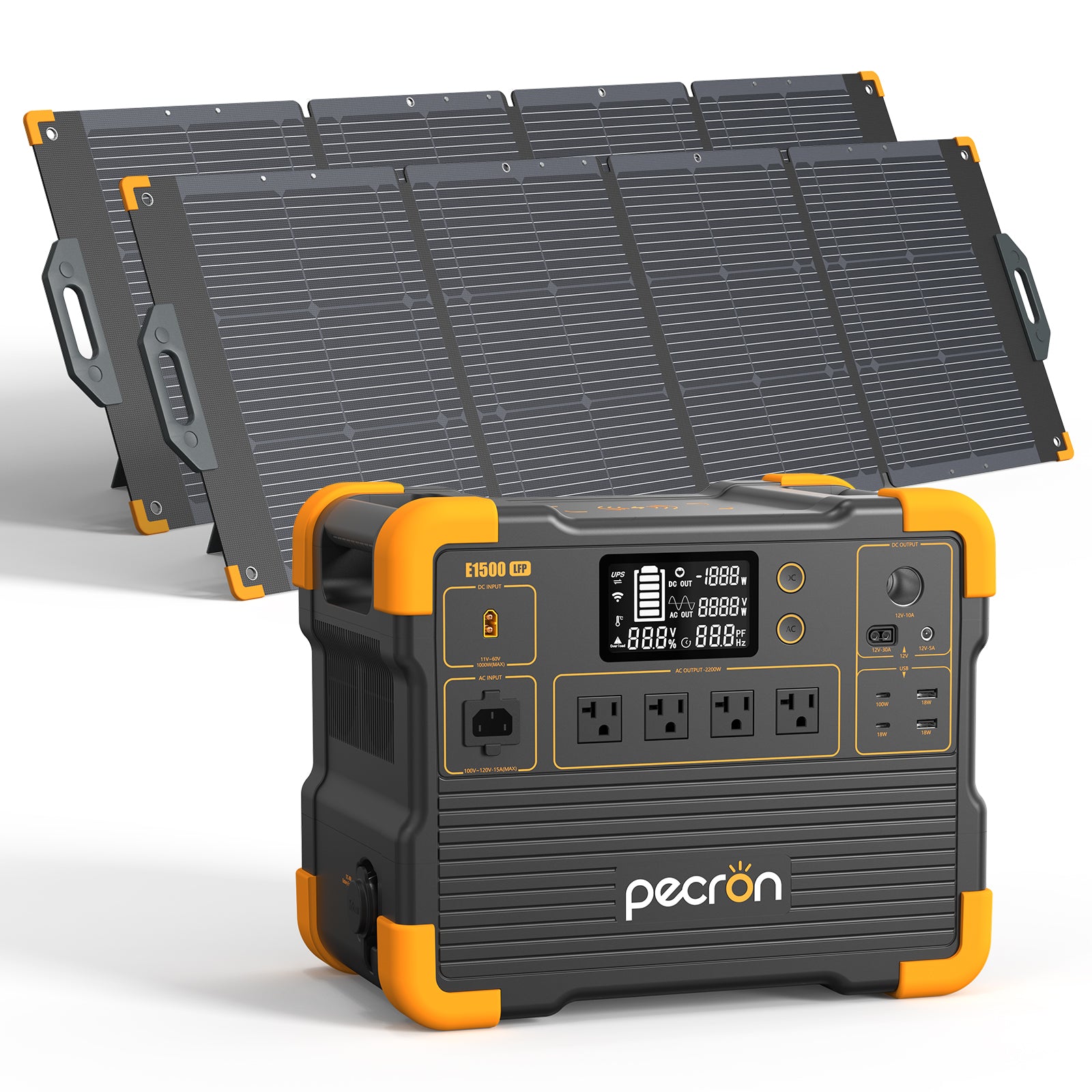 Pecron E1500LFP V3 with 2× 200 W panels manufacturer rendering
