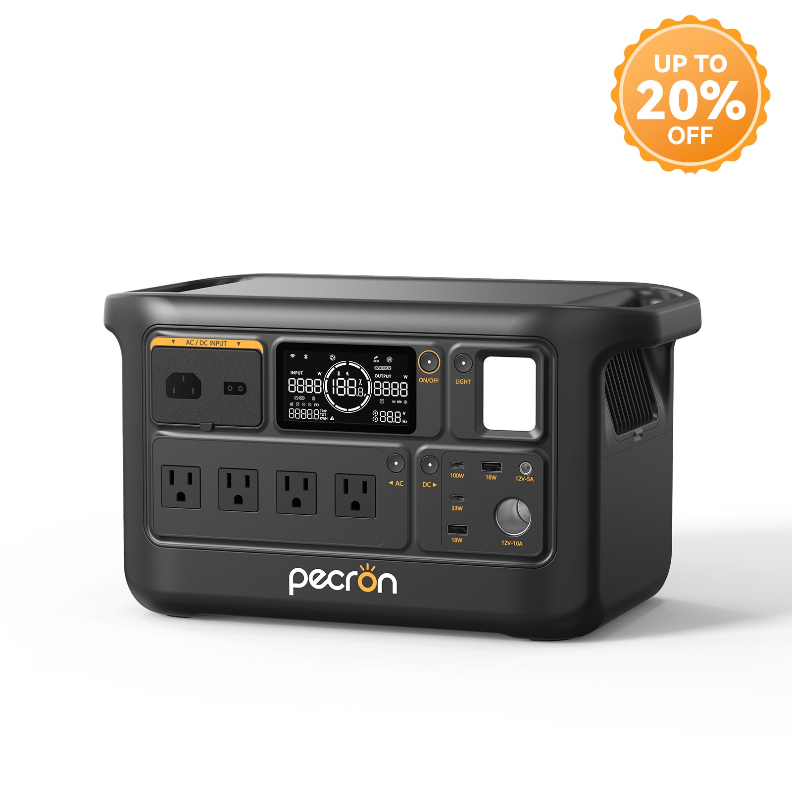 Pecron F1000LFP manufacturer rendering of the station-only model with ports and display visible