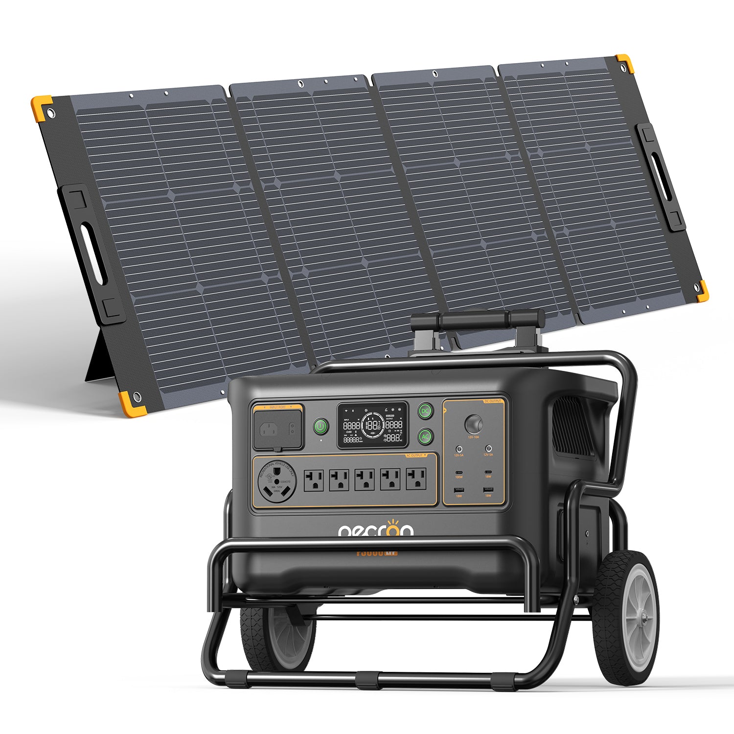 PECRON F3000LFP manufacturer rendering on a cart with the exact one-panel PV300-named bundle, selected variant 44731306377404.