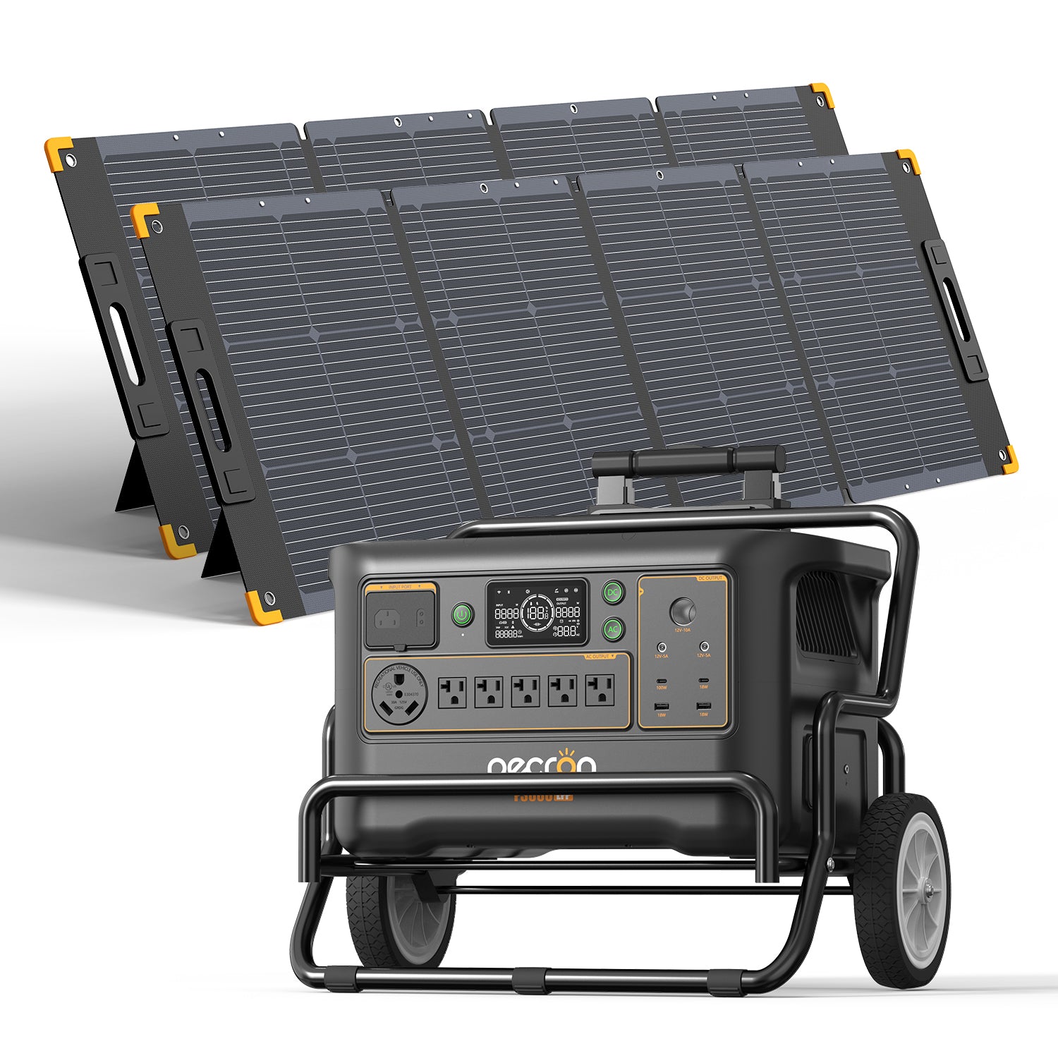 PECRON F3000LFP manufacturer rendering on a cart with the exact two-panel PV300-named bundle, selected variant 44731306442940.