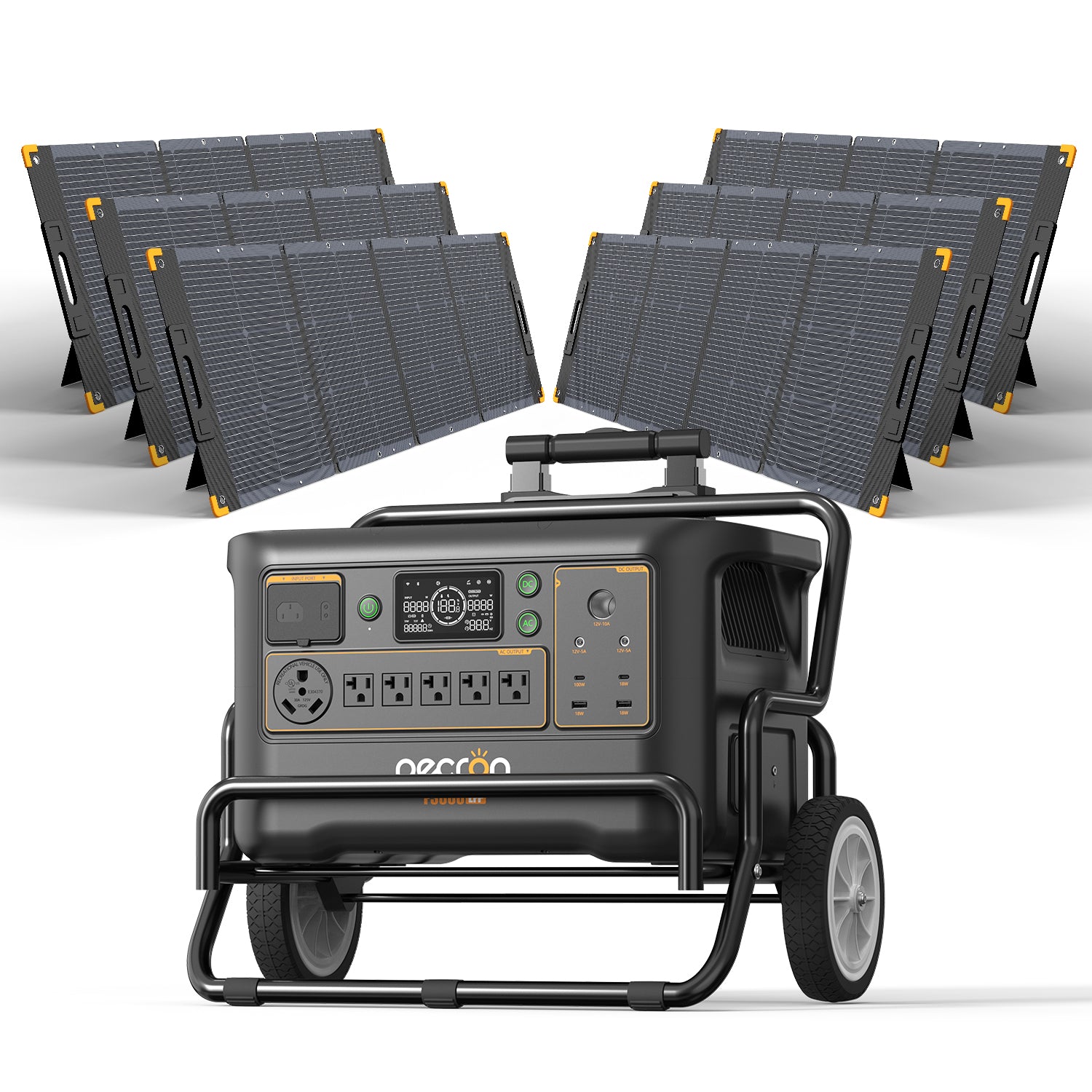 PECRON F3000LFP manufacturer rendering on a cart with the exact six-panel PV300-named bundle, selected variant 44731306639548.