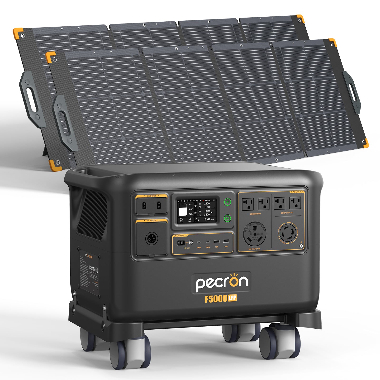 Pecron F5000LFP with 2 PV300 solar panels, manufacturer product-page CGI for the exact selected offer