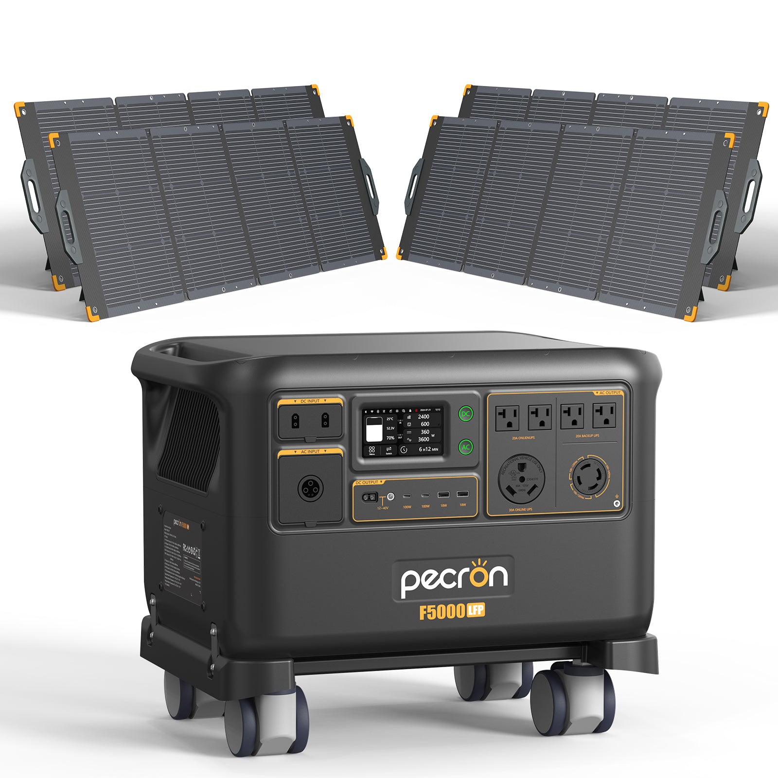 Pecron F5000LFP with 4 PV300 solar panels, manufacturer product-page CGI for the exact selected offer
