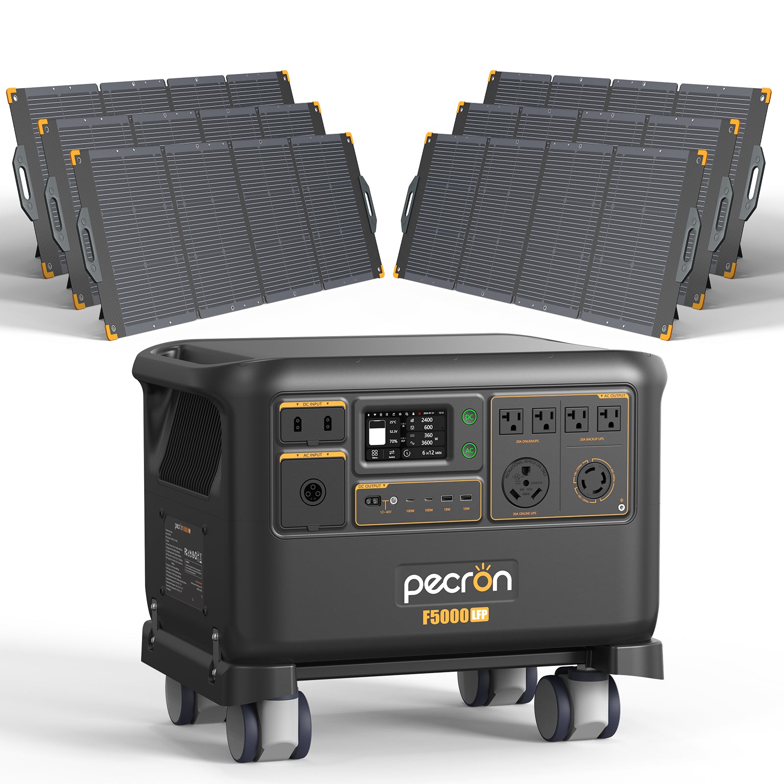 Pecron F5000LFP with 6 PV300 solar panels, manufacturer product-page CGI for the exact selected offer