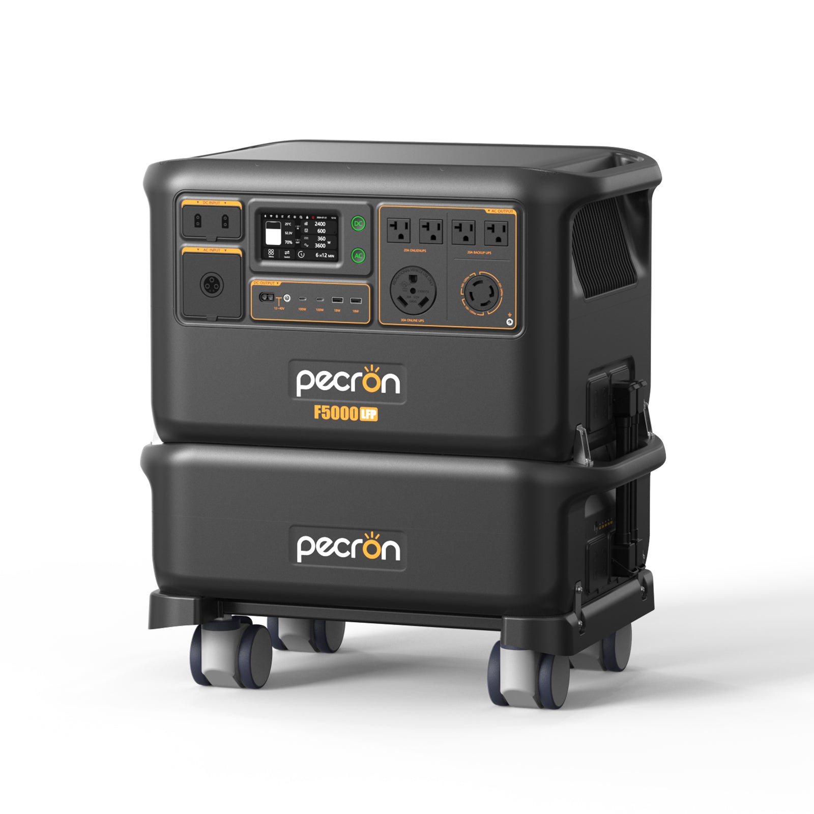 Pecron F5000LFP with 1 FP5000-48V expansion-battery units, official selected-option CGI/render associated with exact SKU F5000LFP- FP5000-48V