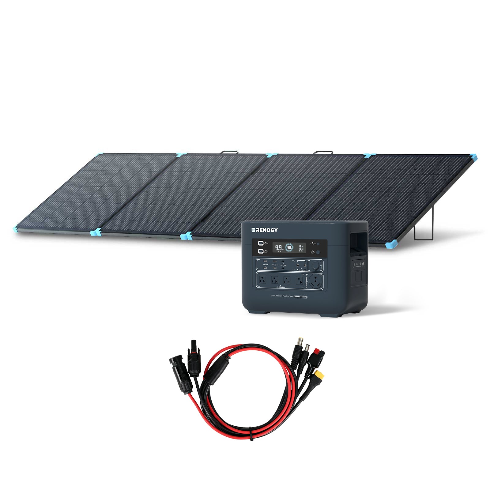 Renogy PowerStation 2000, a folding panel and leads shown in the selected 400 watt offer image